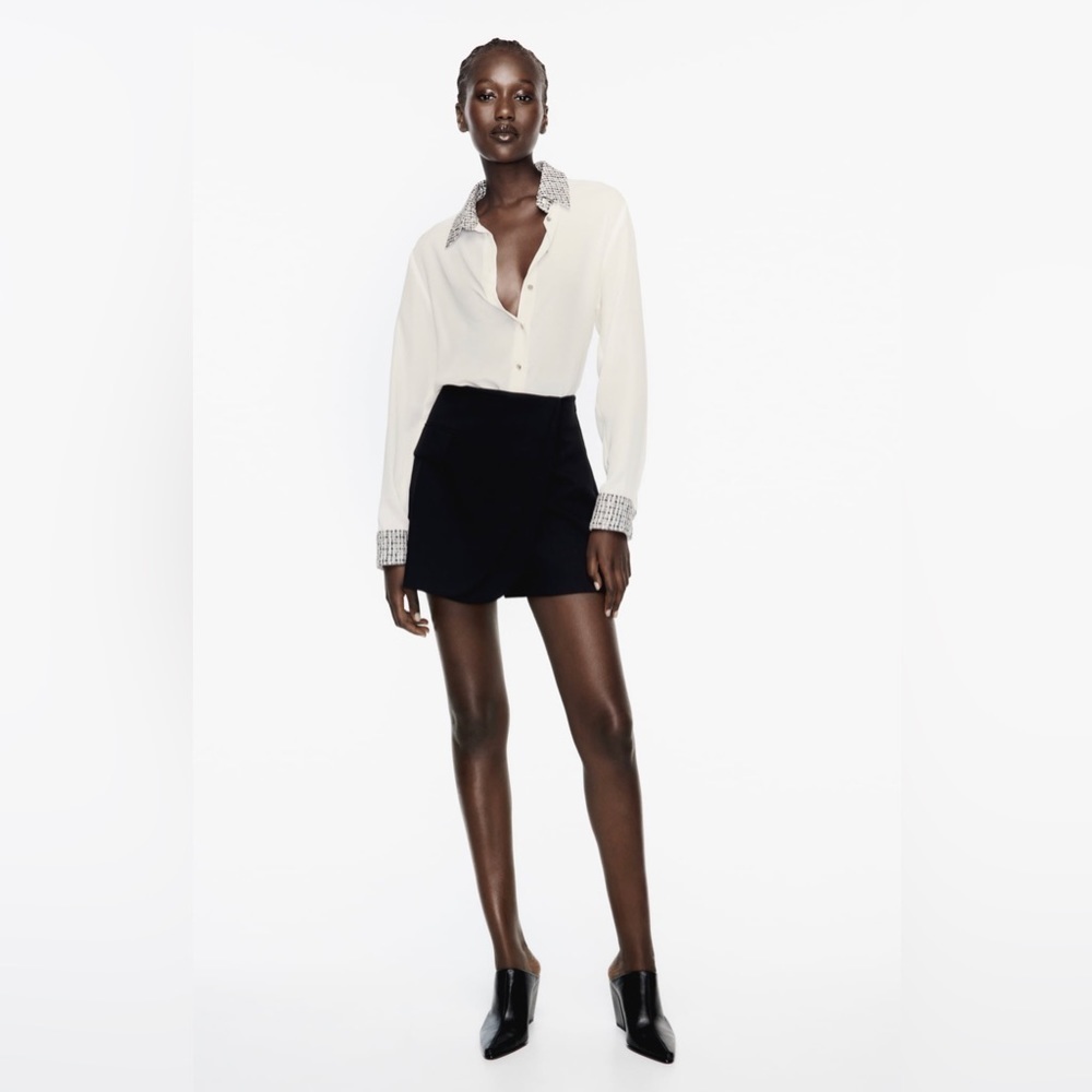 NWT Zara “MIXED SHIRT” Button Down Blouse